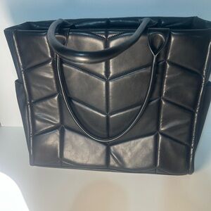 Quilted Chevron Tote Bag - Black